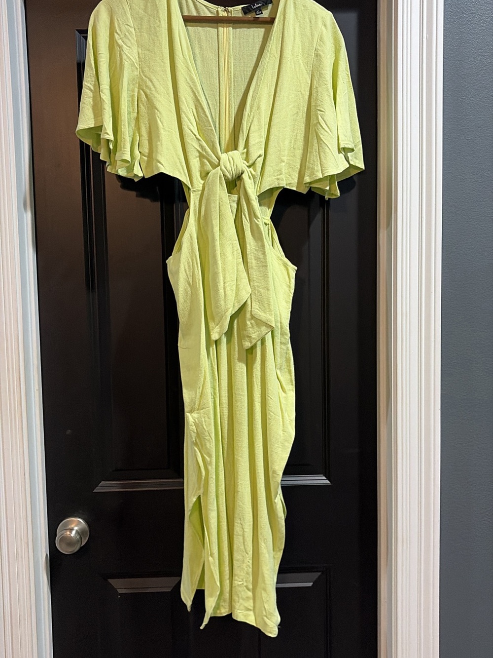 Lulu's Lime Green Midi Dress with Front Tie
